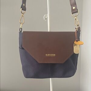 R. Riveter Brown and Navy Crossbody Bag